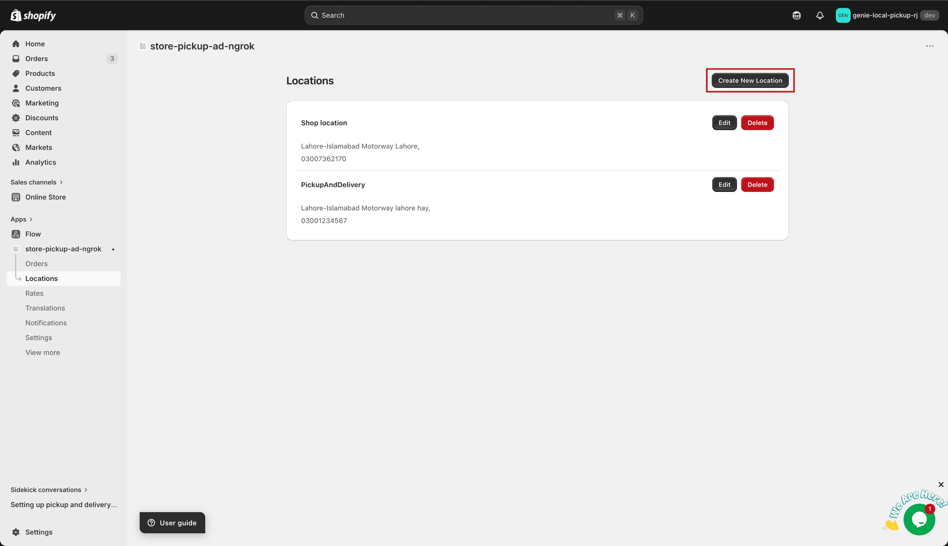 Add location button on the Locations page
