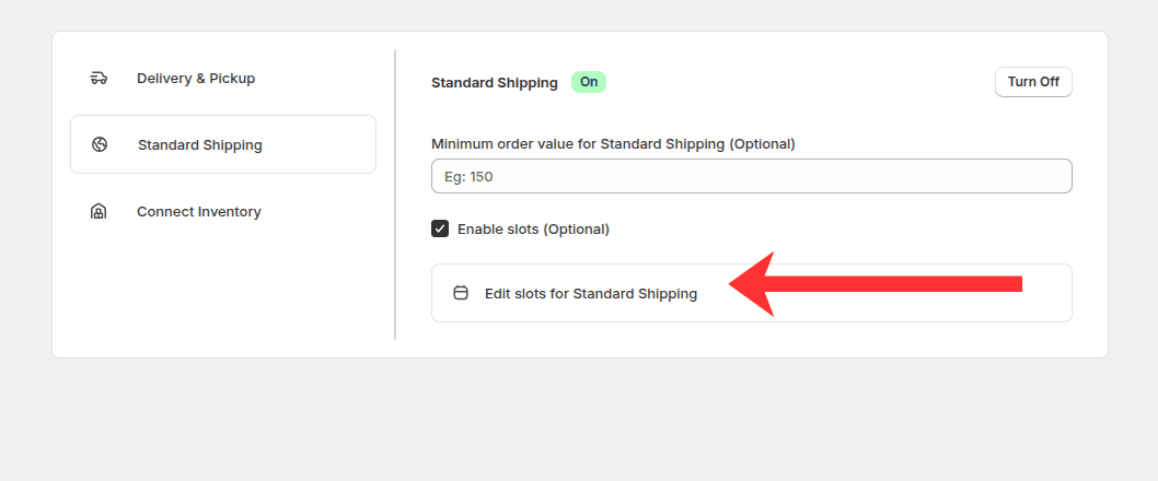 Edit slots for Standard Shipping button on the Standard Shipping settings page