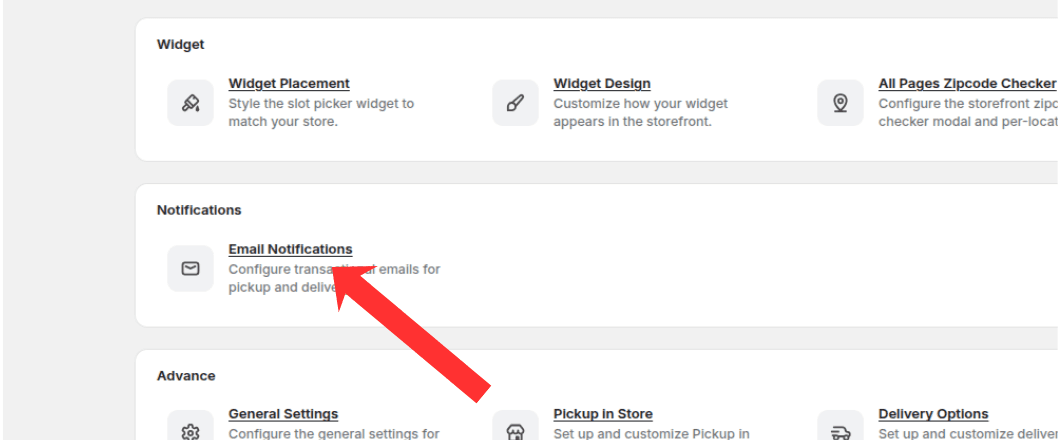 Email Notifications card highlighted on the Settings overview page
