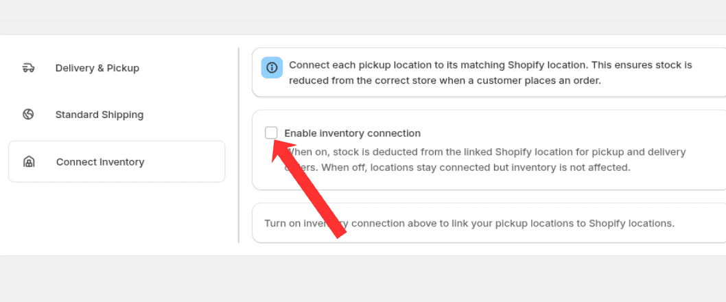 Enable inventory connection checkbox on the Connect Inventory page