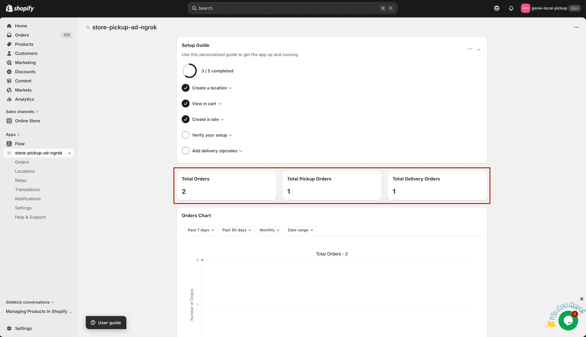 Three order stat cards on the dashboard