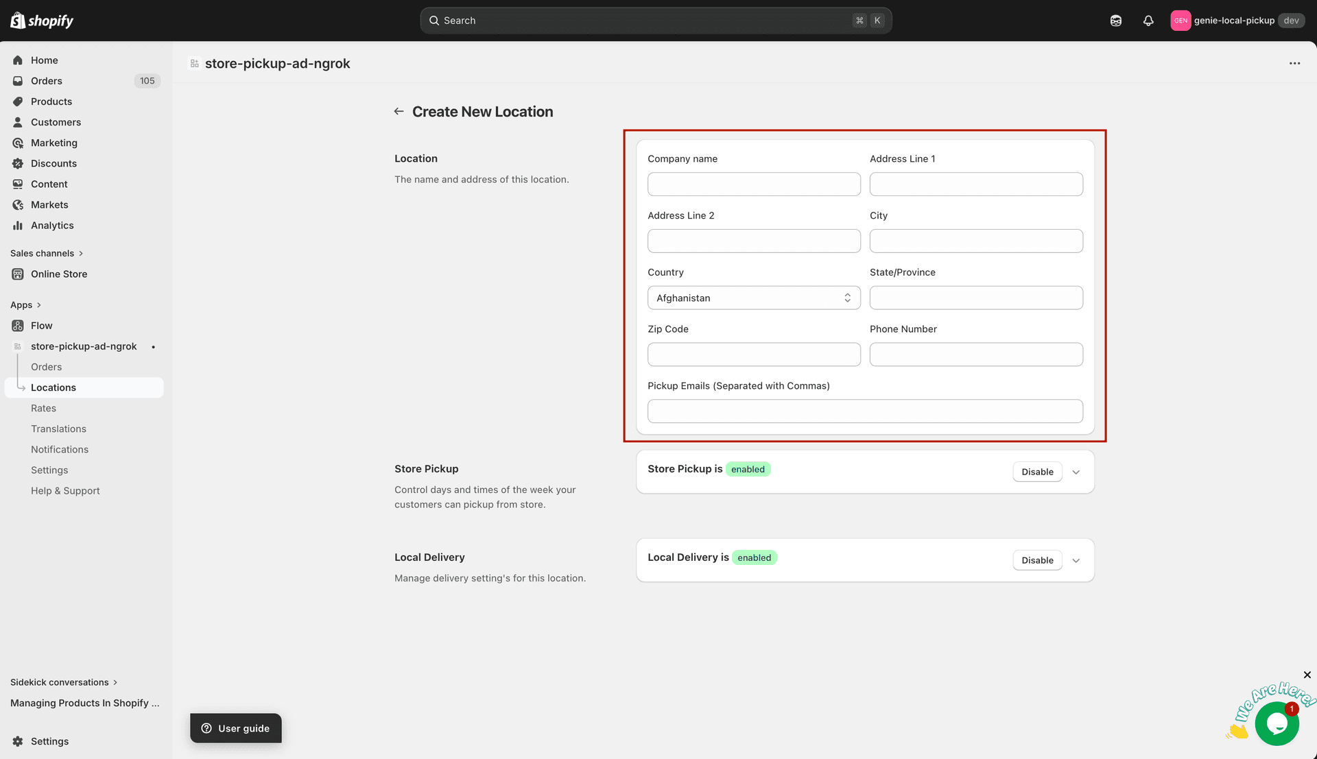 Location creation form