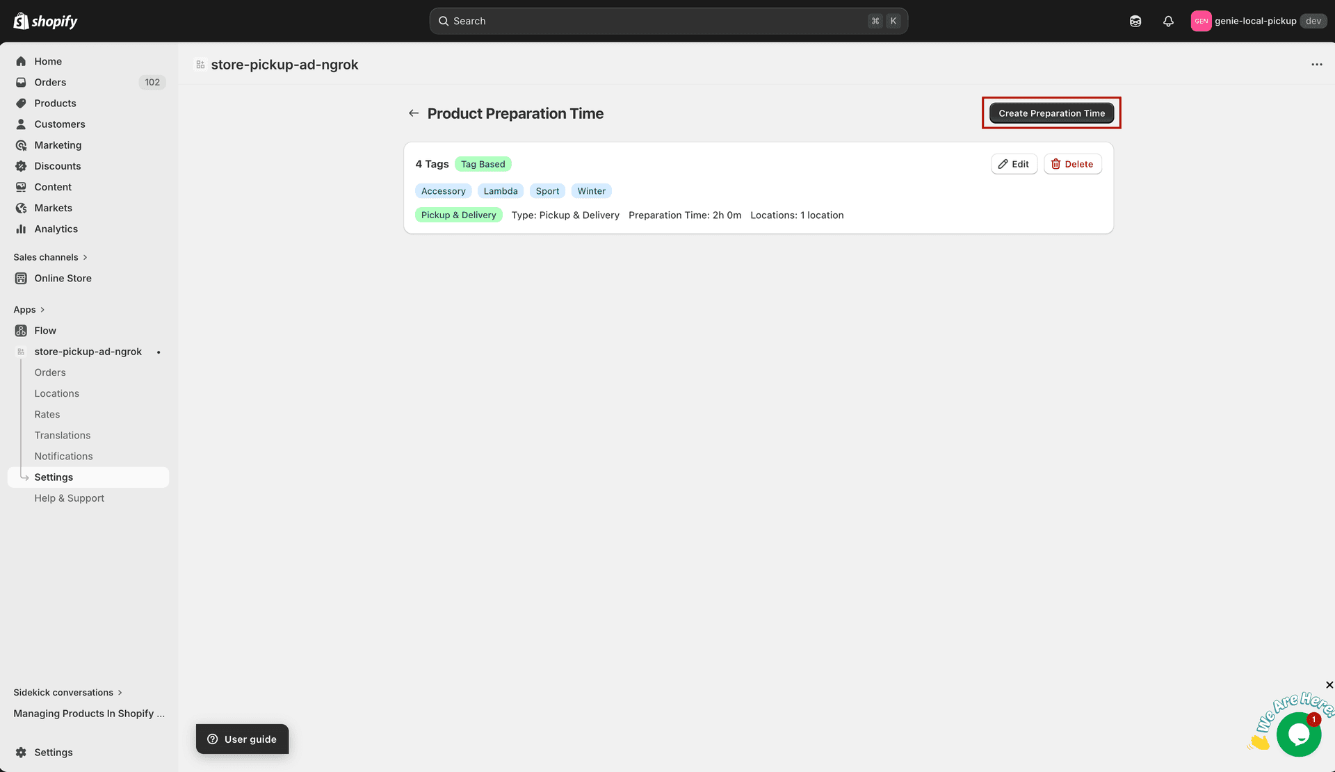 Product Preparation Time listing page