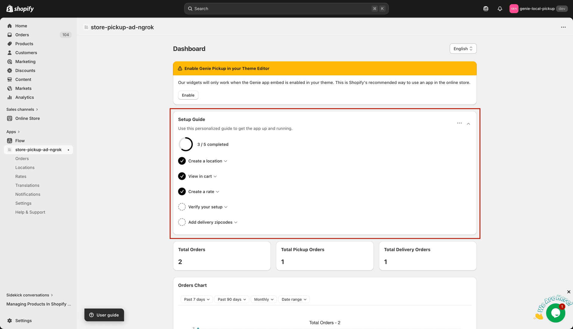 Setup guide checklist card on dashboard