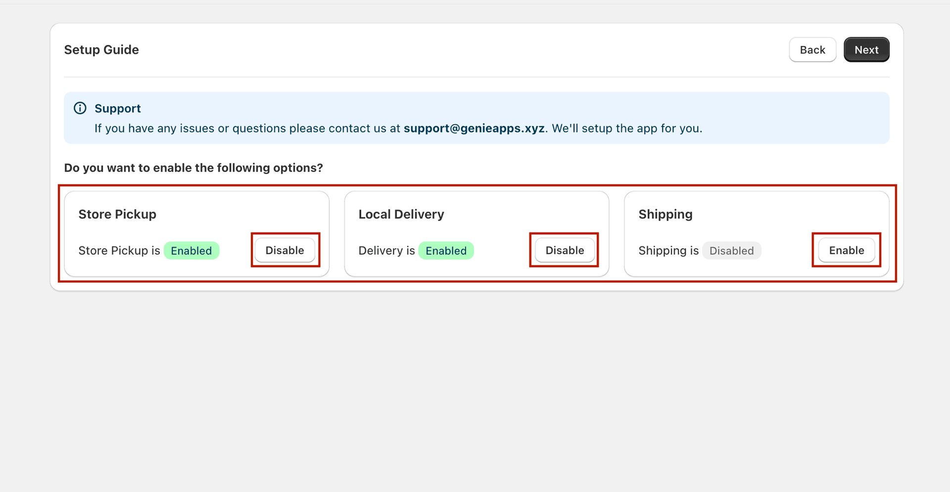 Setup guide step 2 — fulfillment options