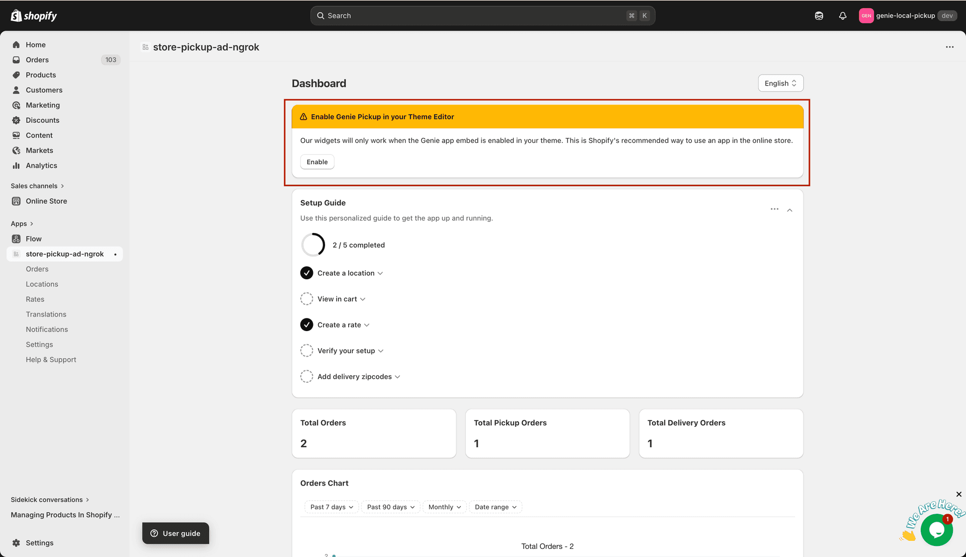Yellow warning banner when widget is not enabled