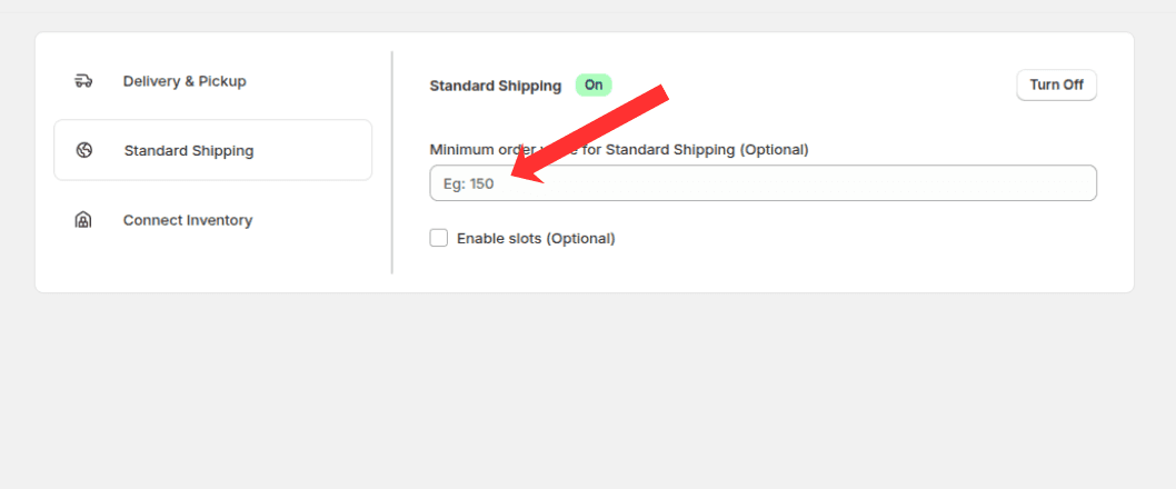 Minimum order value for Standard Shipping input field