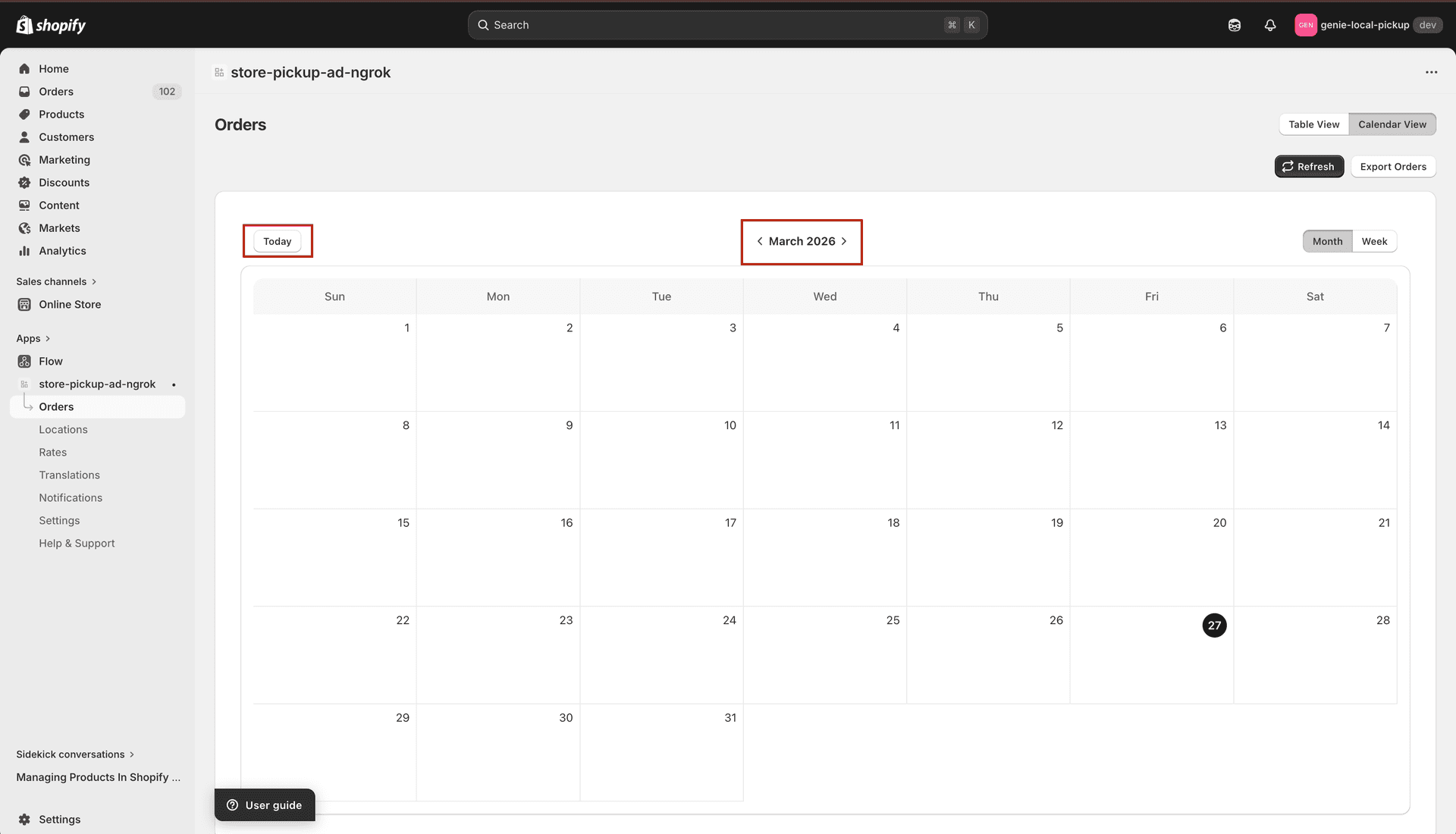 Calendar navigation with Today button and chevron arrows