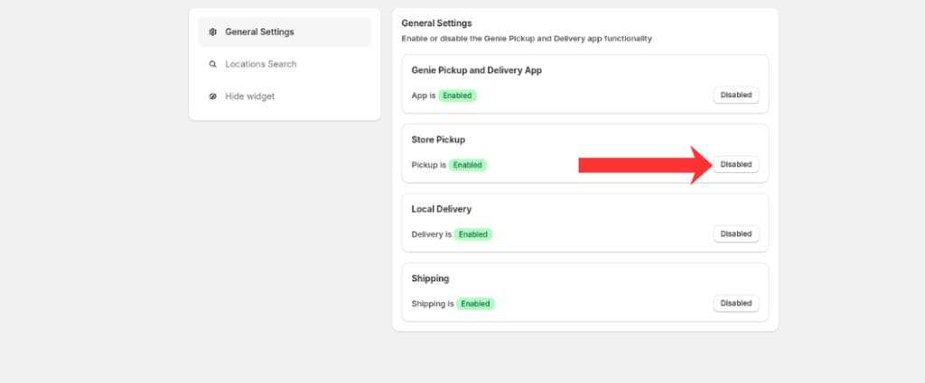 Store Pickup enable/disable toggle on General Settings