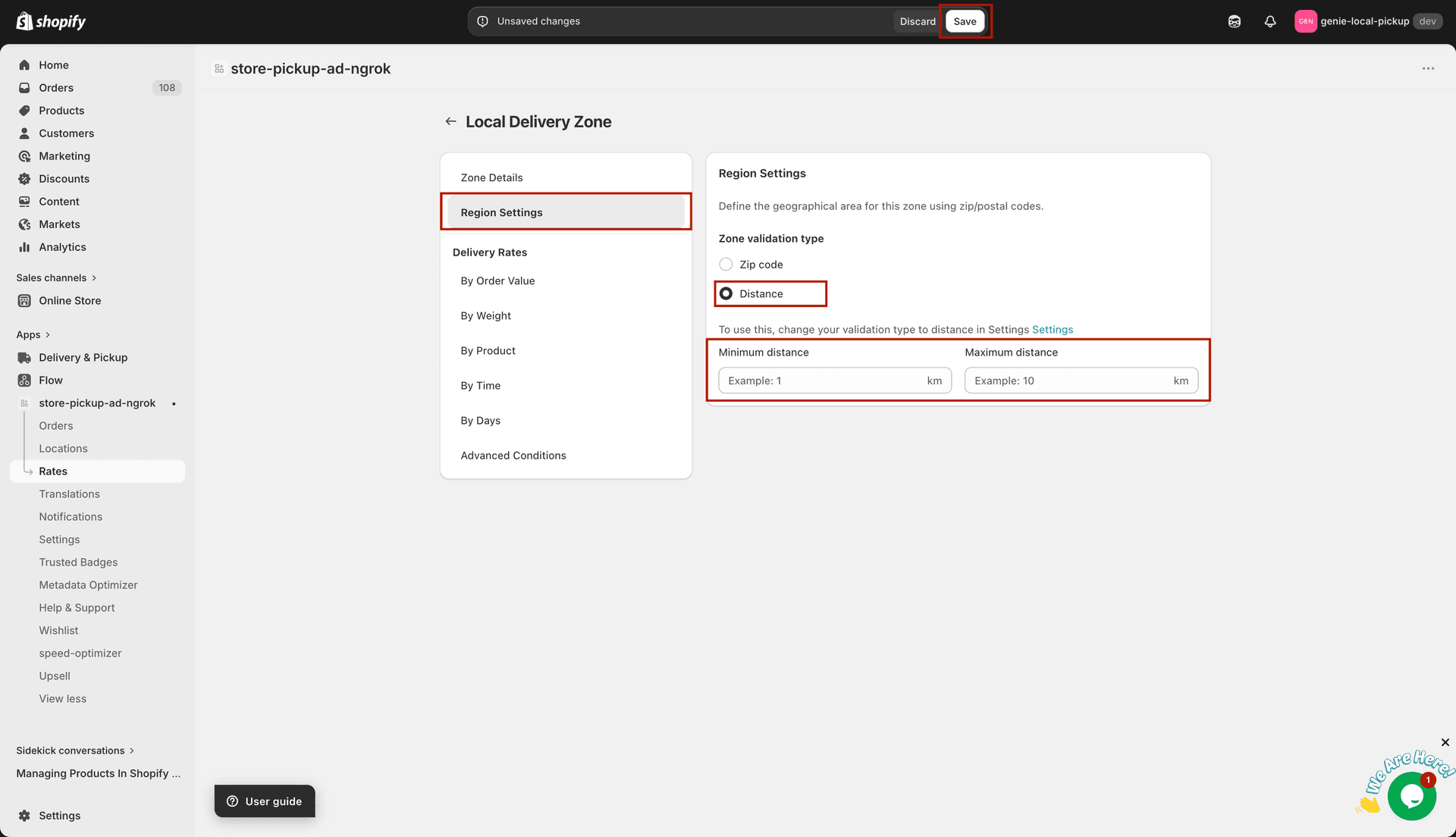 Region Settings with zip code entry
