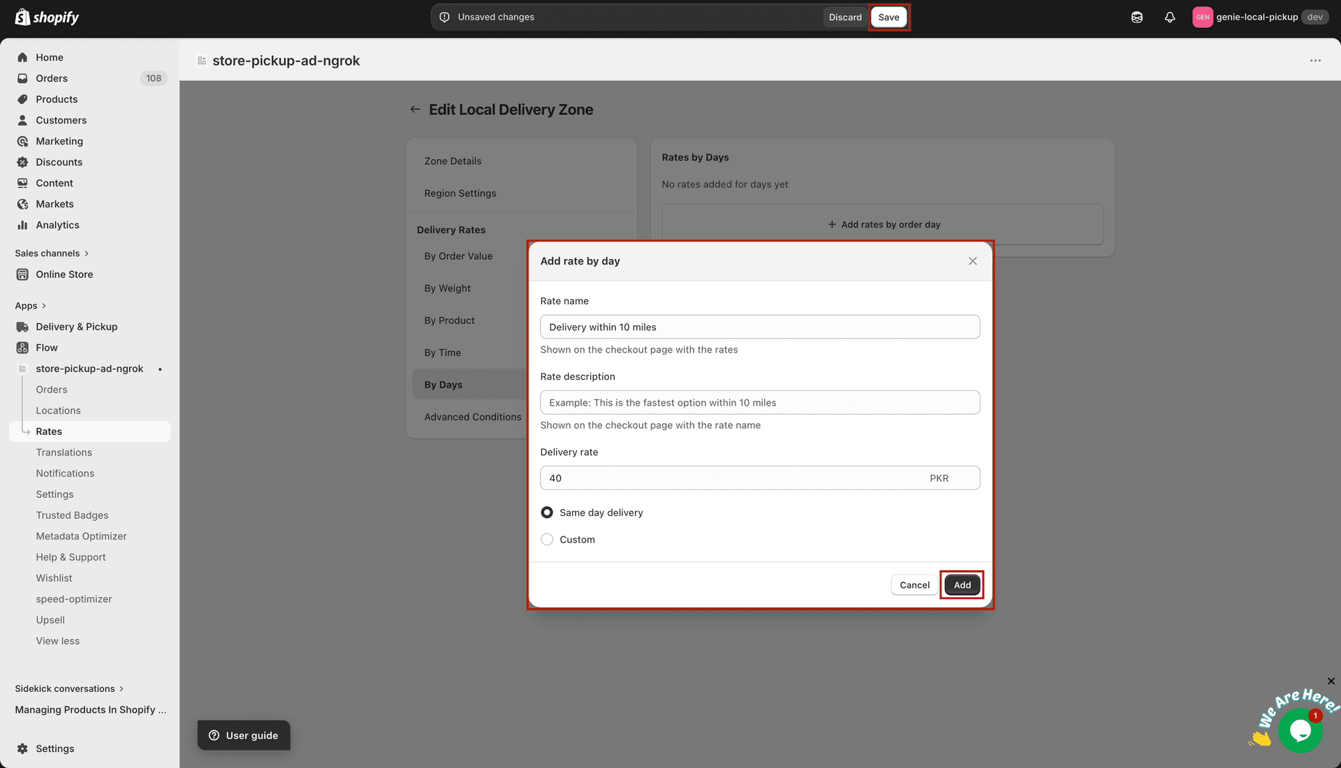 Add Rate by Days modal