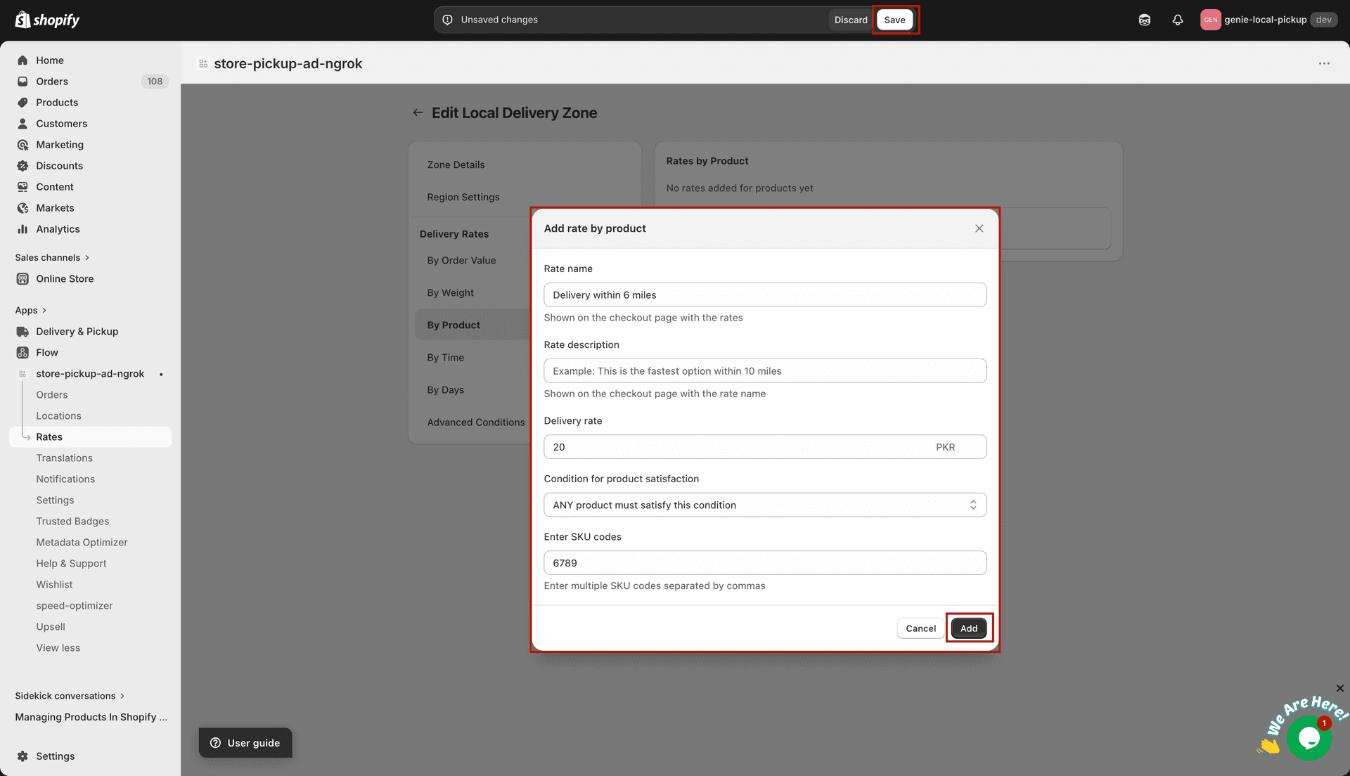 Add Rate by Product modal