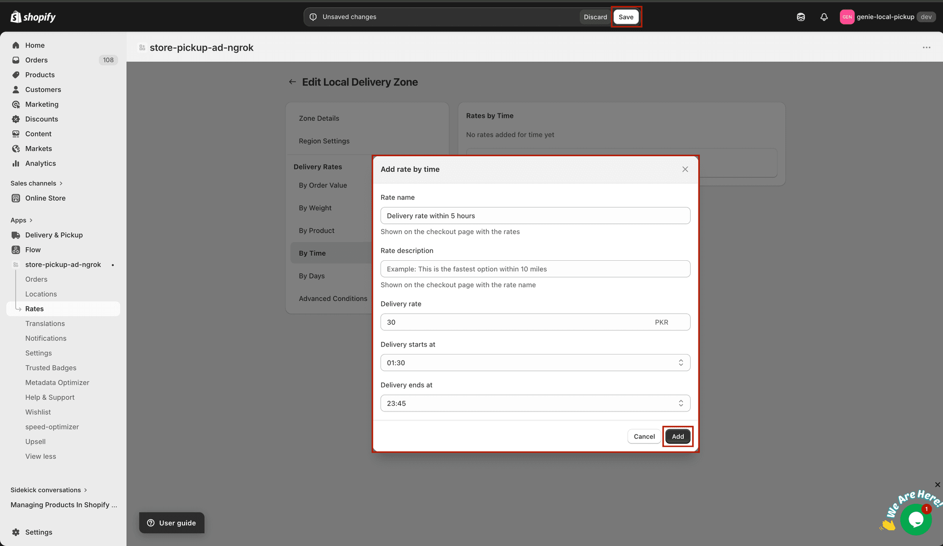 Add Rate by Time modal