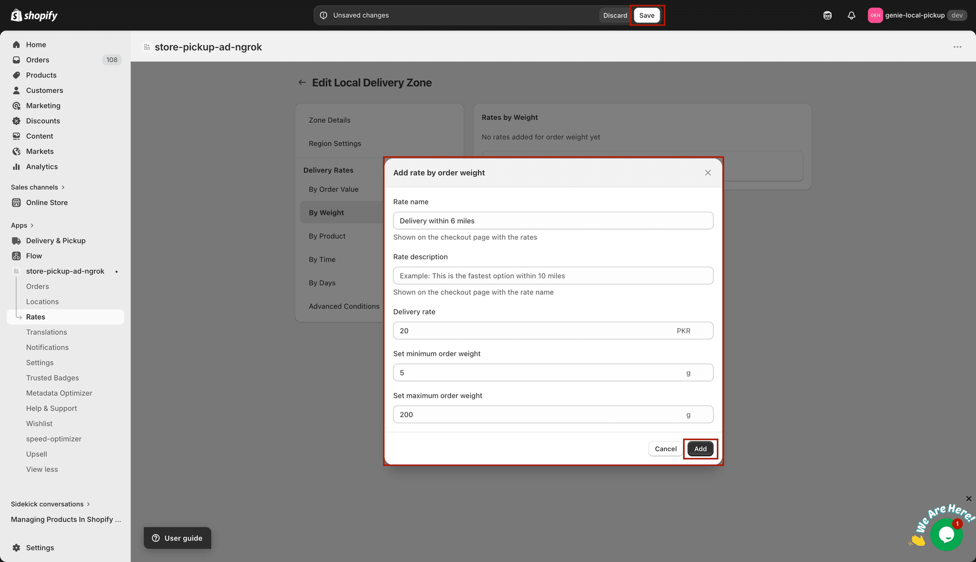 Add Rate by Weight modal