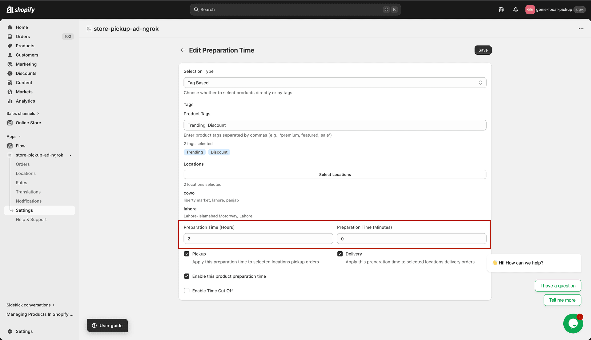 Preparation Time fields for hours and minutes