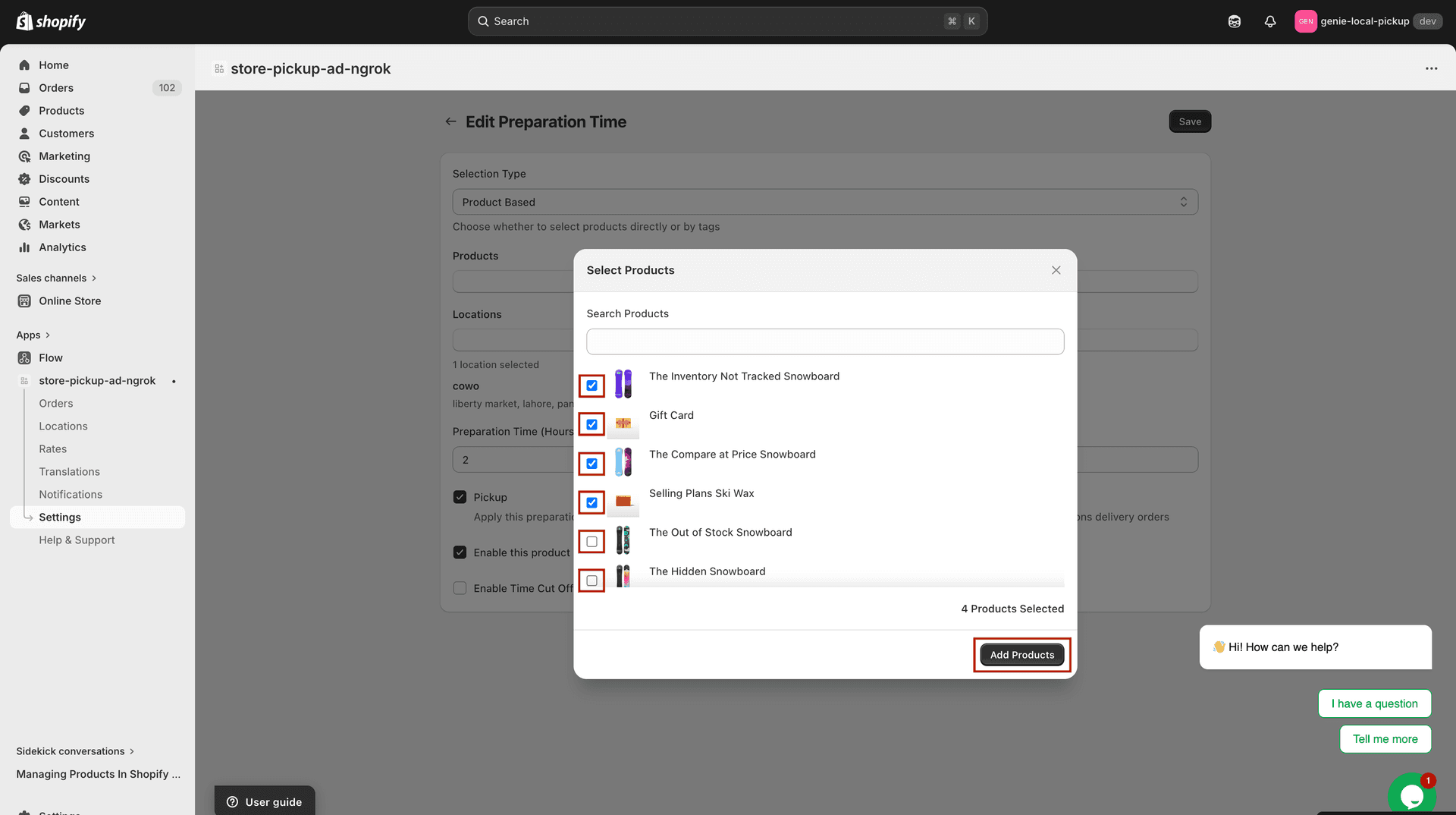 Product Based selection showing Select Products button