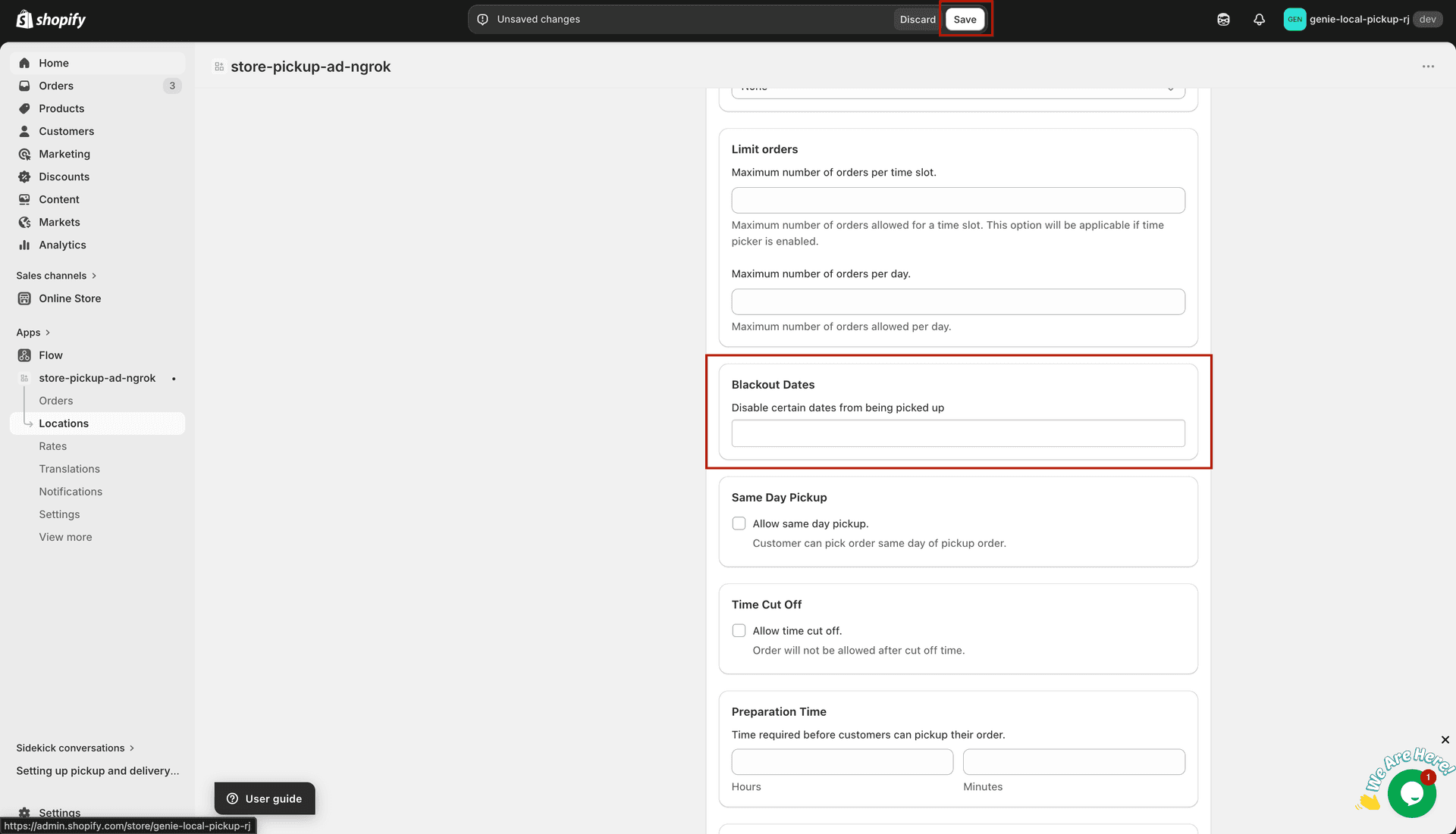 Blackout Dates section with date picker