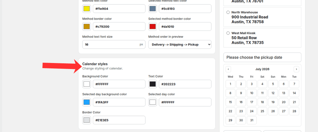 Calendar style color fields with calendar preview in the widget
