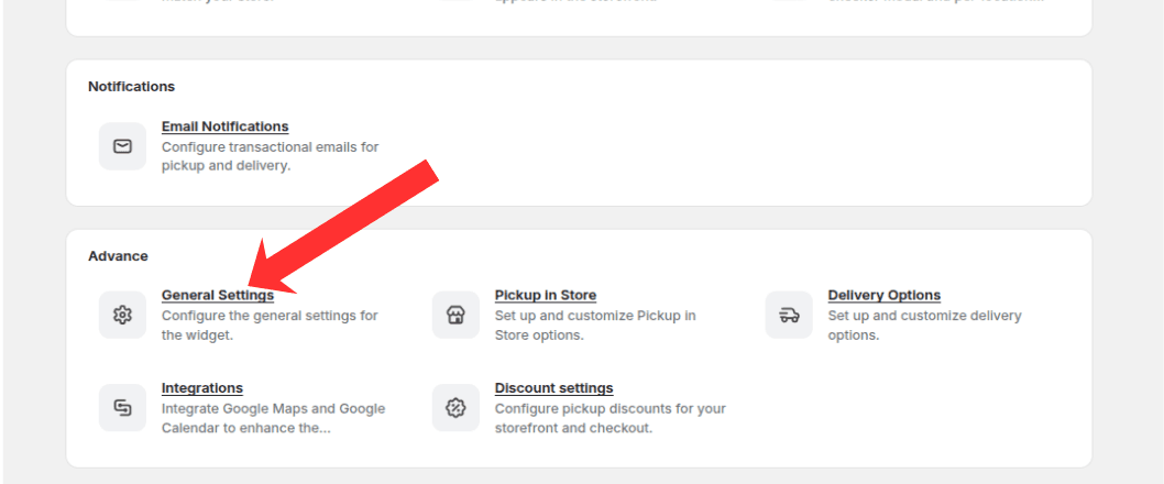 General Settings card highlighted on the Settings overview page
