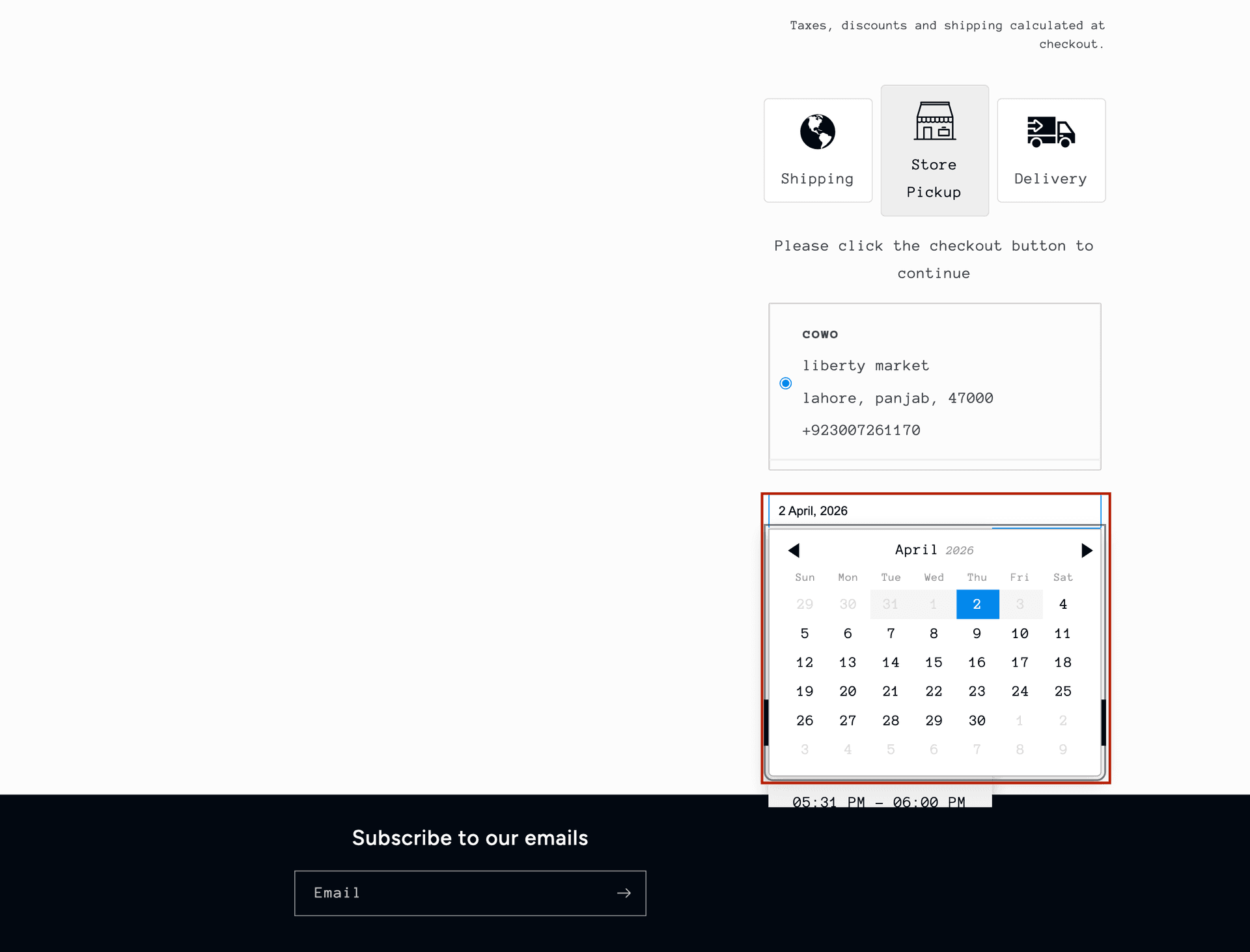 Greyed out blocked date on storefront calendar
