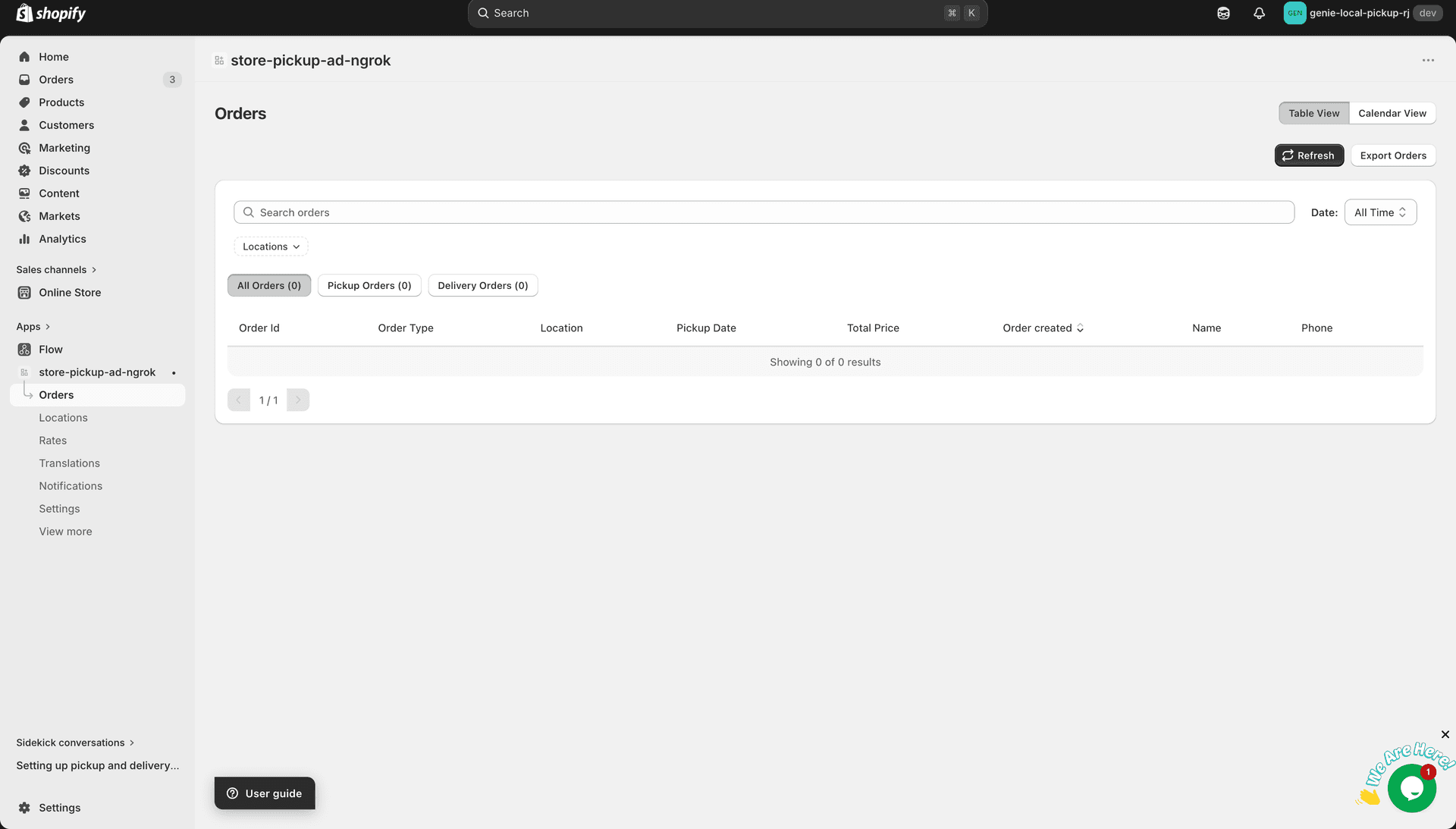 Order details showing pickup date and location