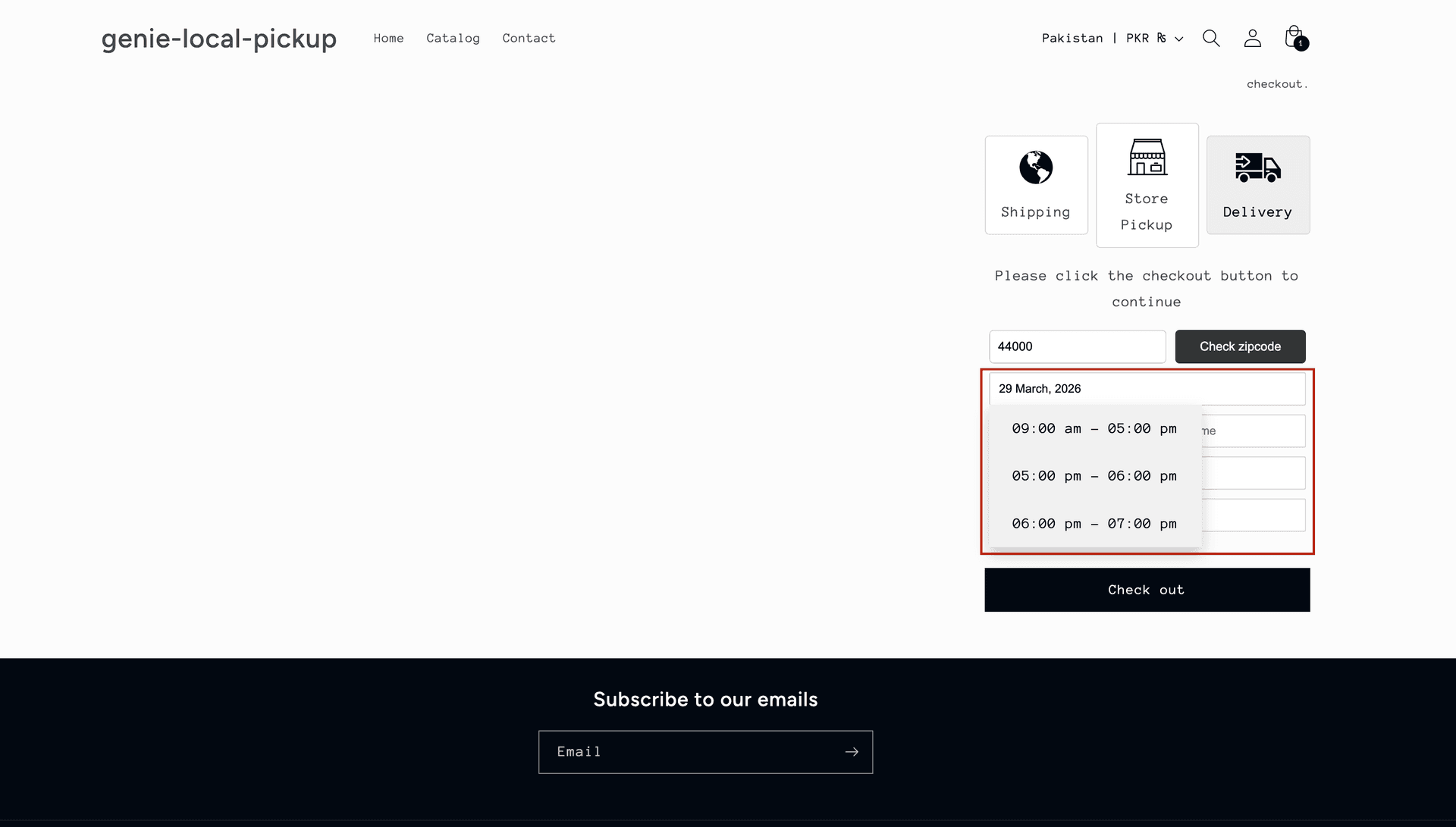 Time slot picker on storefront