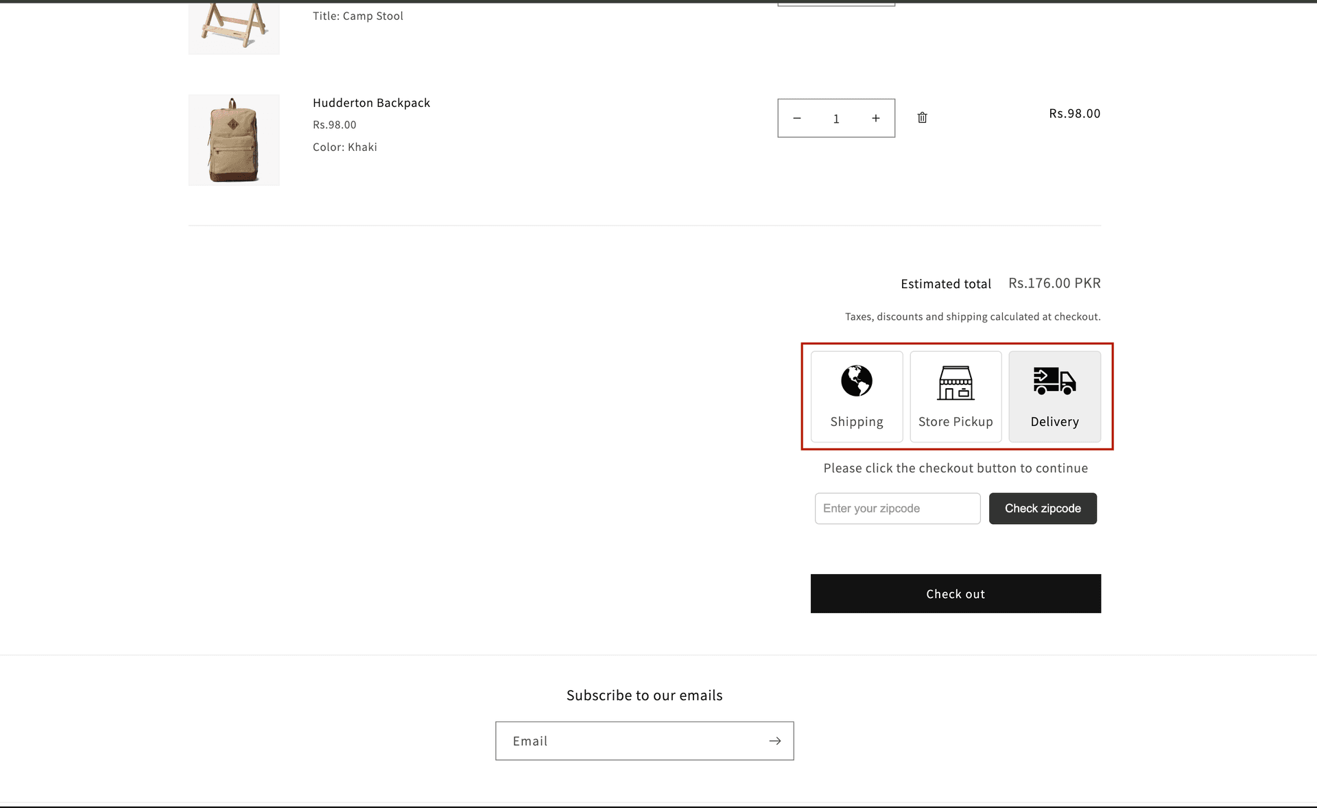 Pickup widget on storefront cart page