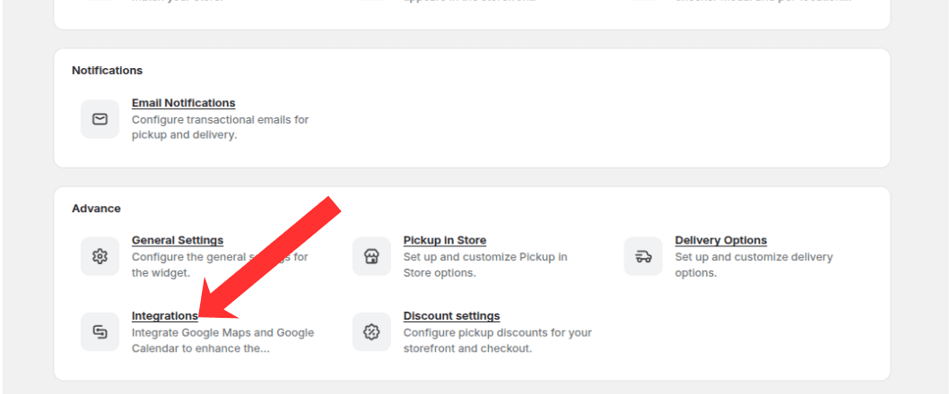 Integrations card highlighted on the Settings overview page