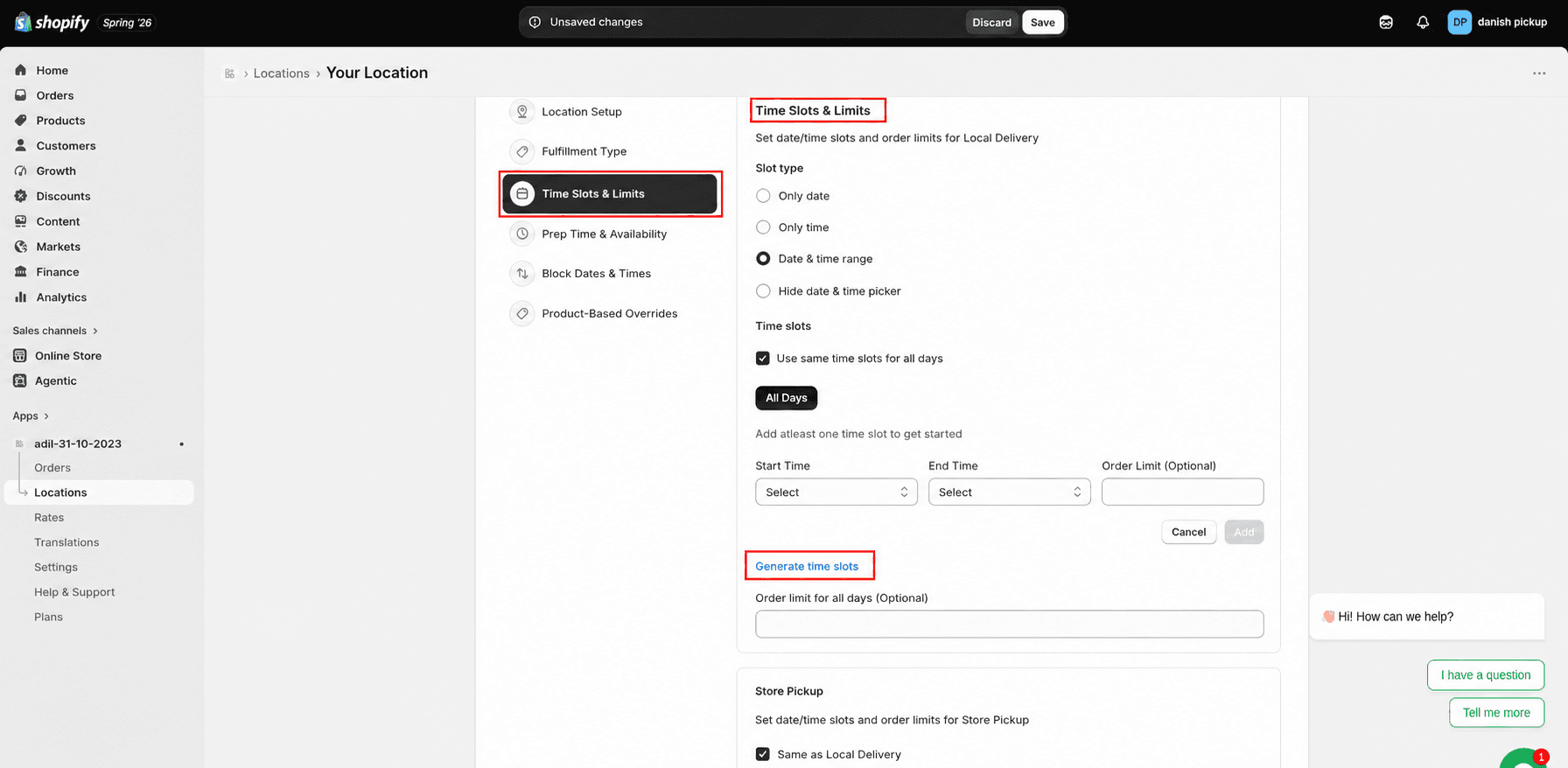 Locations menu highlighted in Shopify admin
