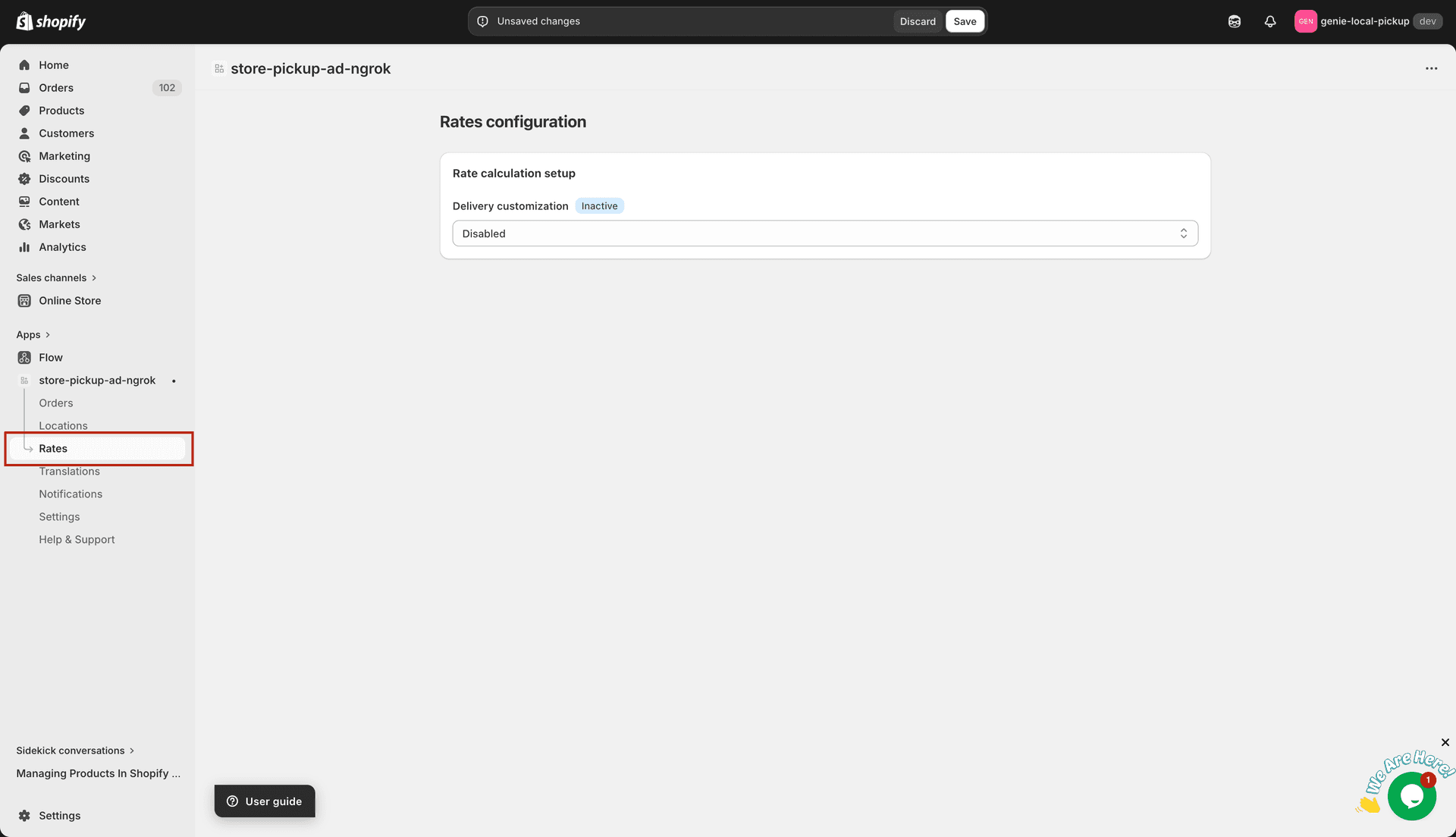 Rates page — General Configurations tab