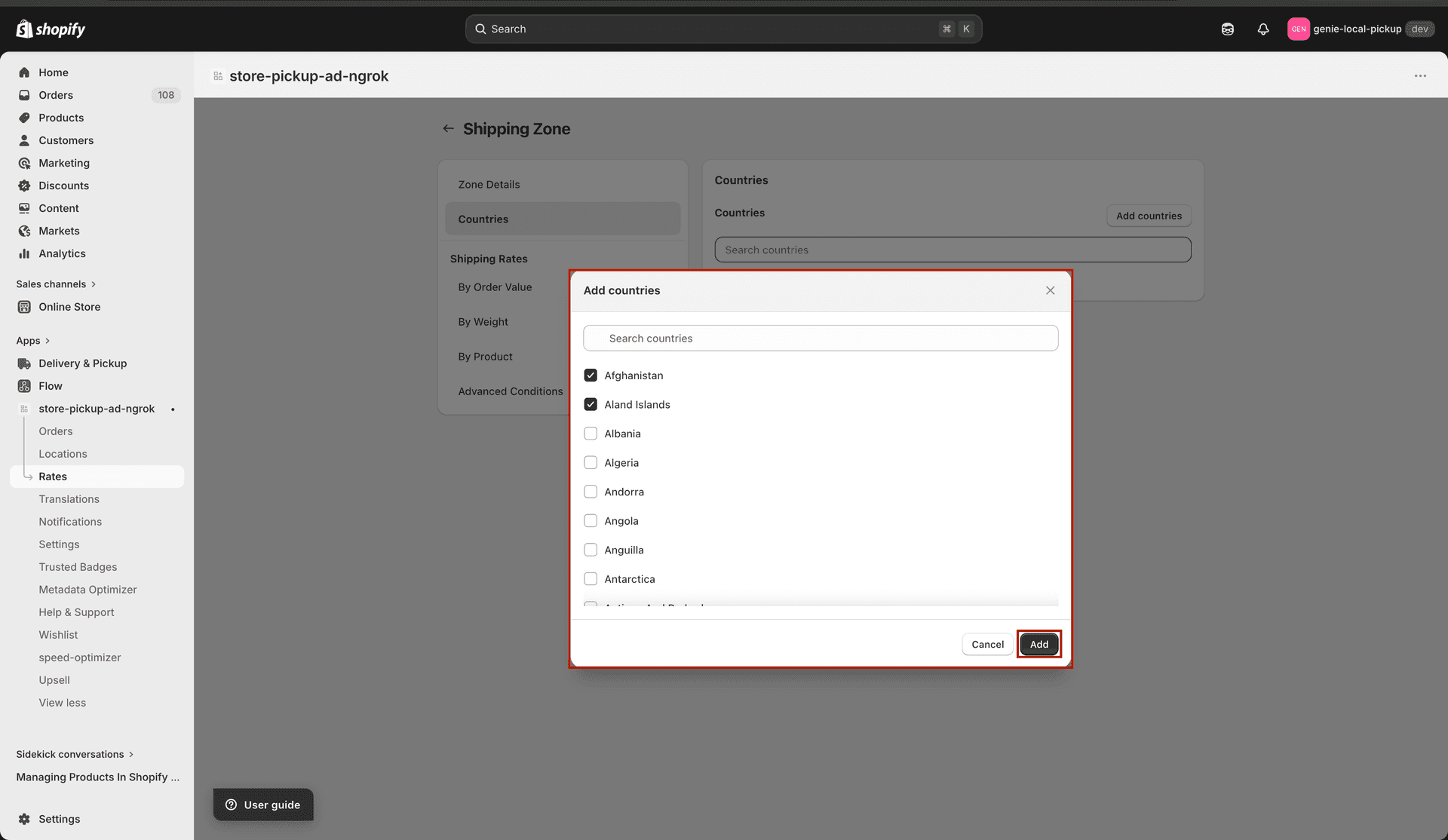 Country picker modal
