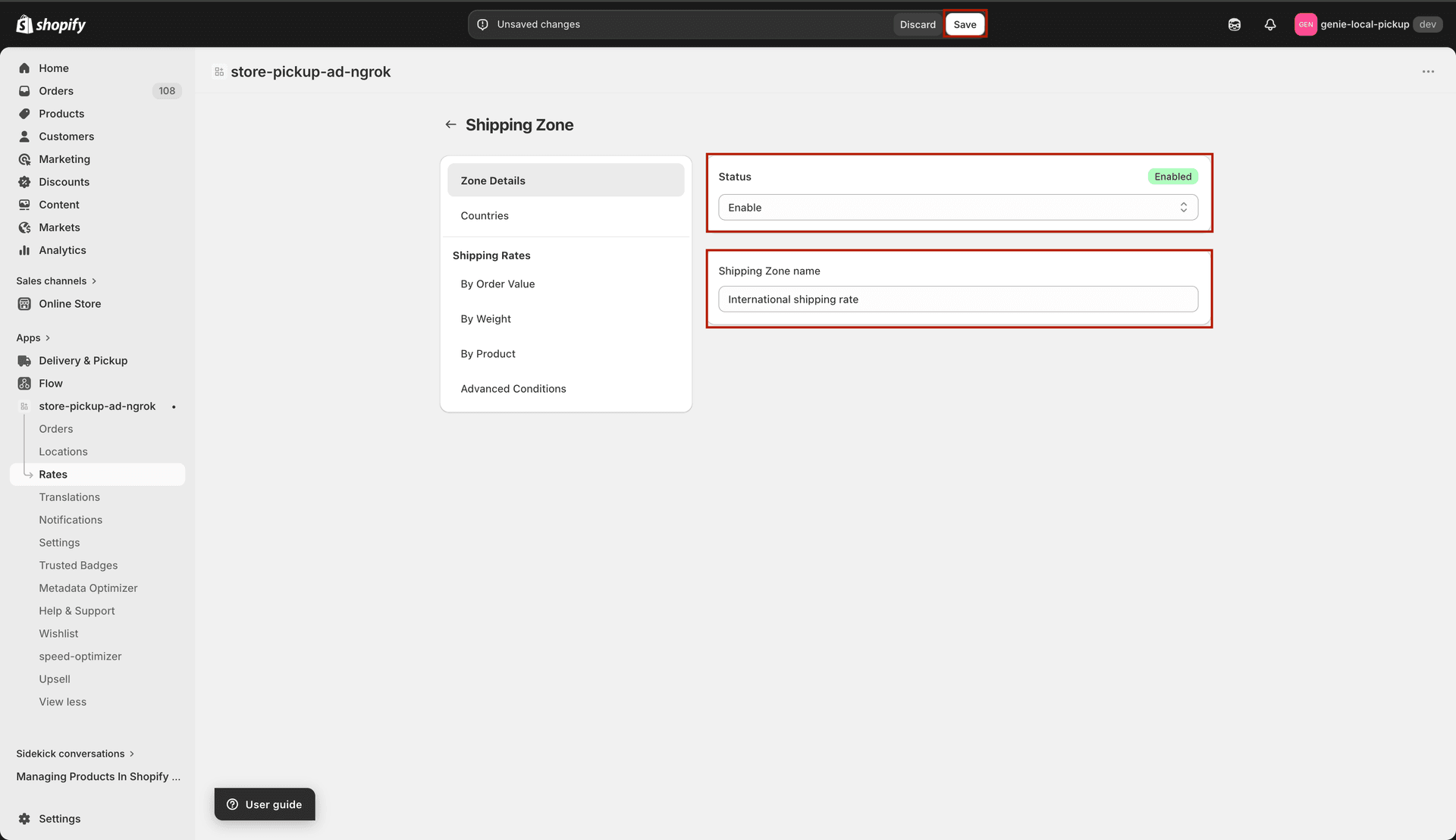 Zone Details with country picker
