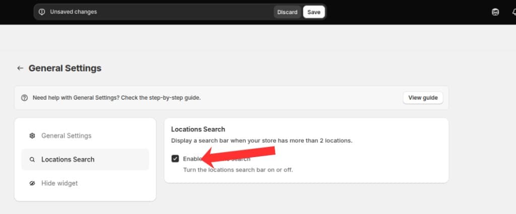 Enable locations search checkbox on the Locations Search tab