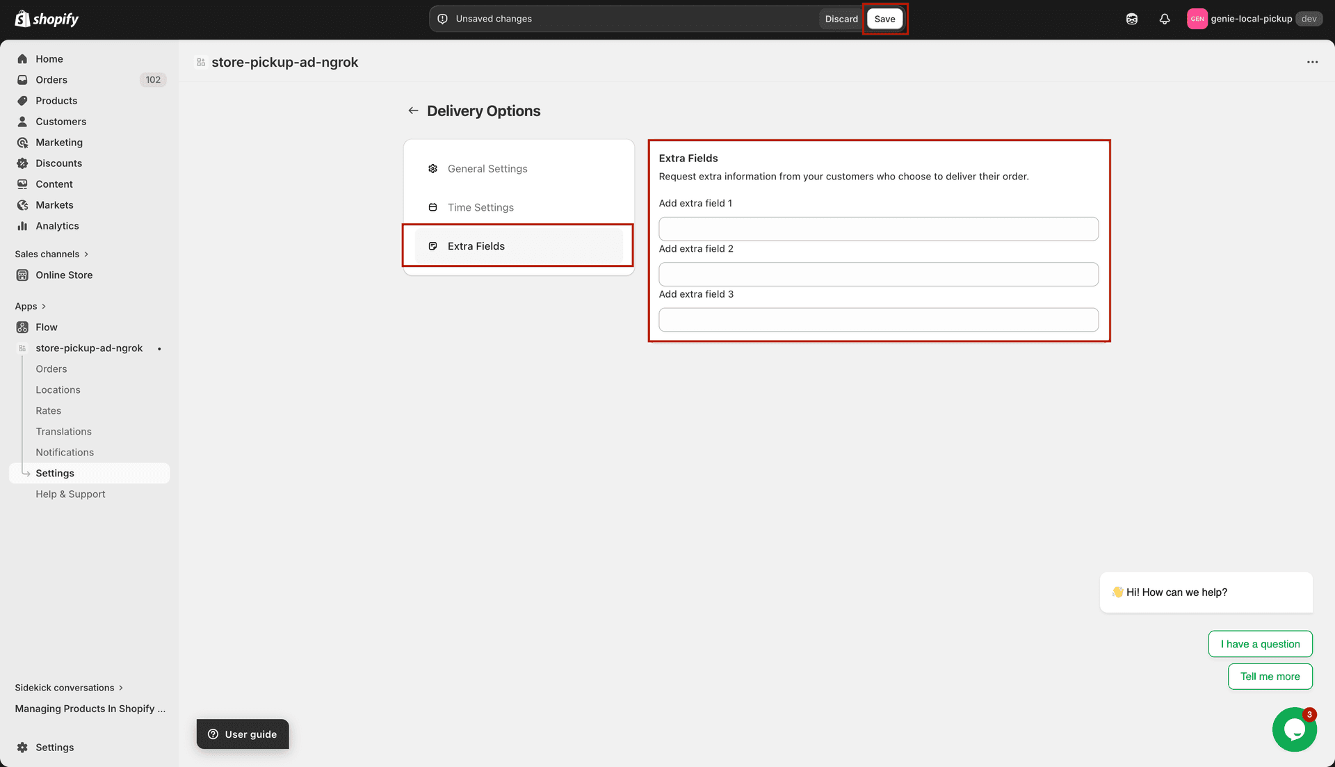 Extra Fields tab with 3 text input fields