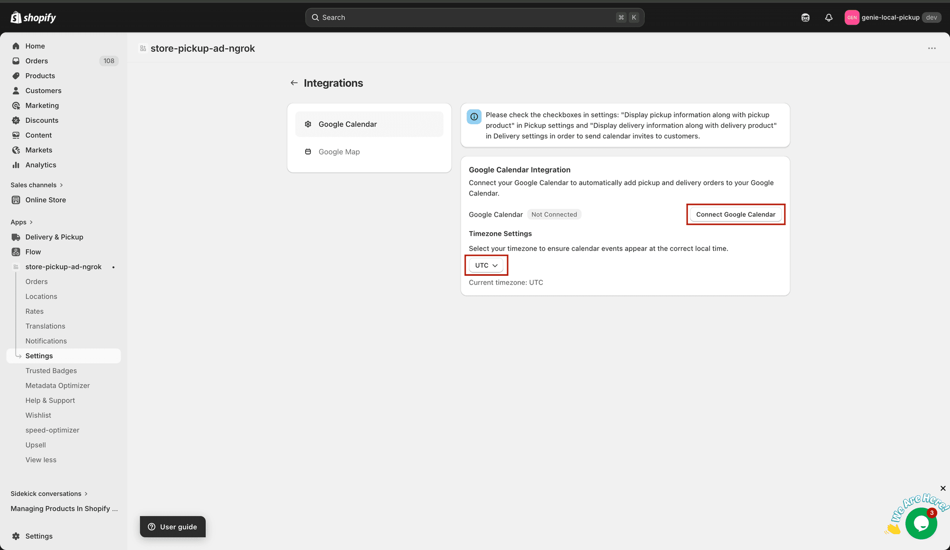 Google Calendar connect button and connected badge