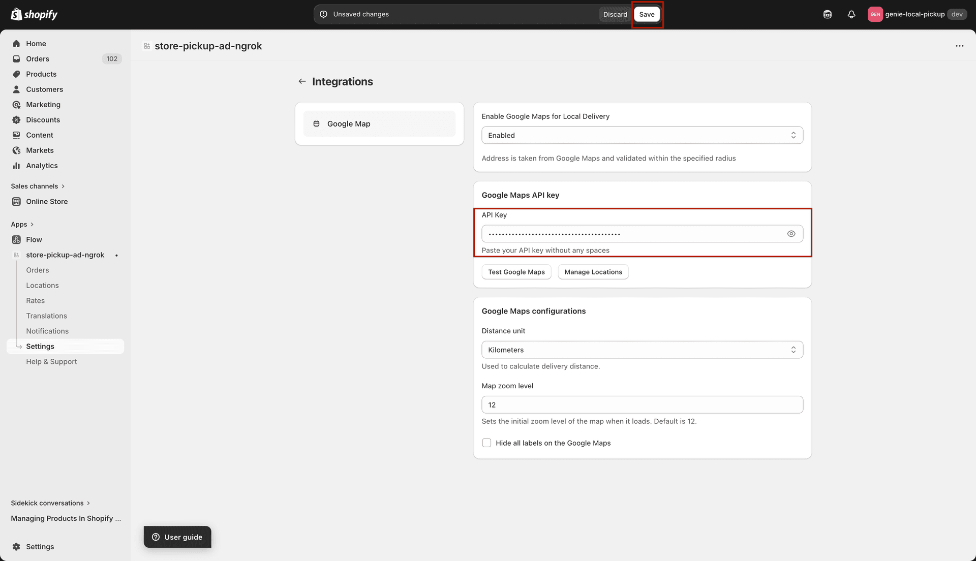 API Key text field with help text about no spaces