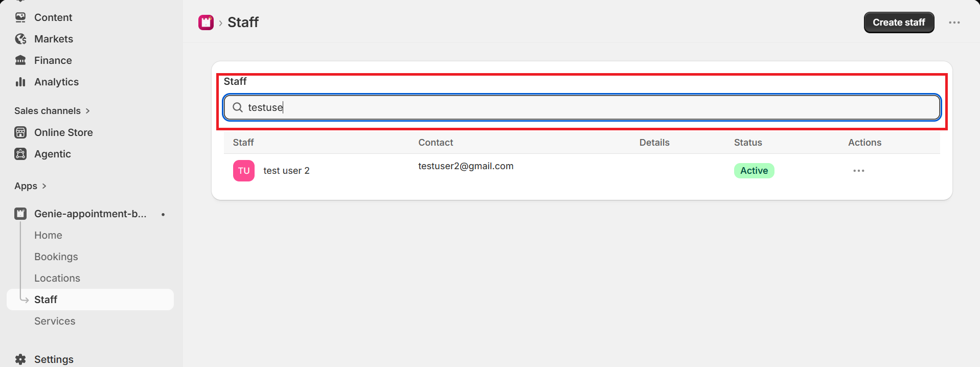 Staff page with the search box highlighted